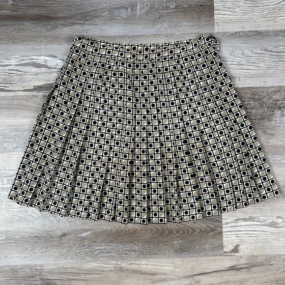 Vintage Express Pleated Skirt Black Tan Geometric Print Made in USA 11/12 - Picture 1 of 6